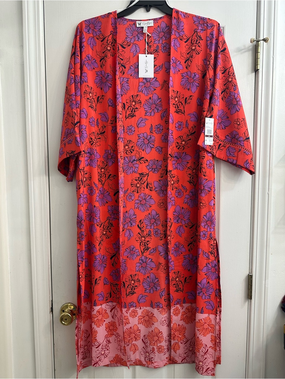 Jessica Simpson Coral Red Floral Kimono